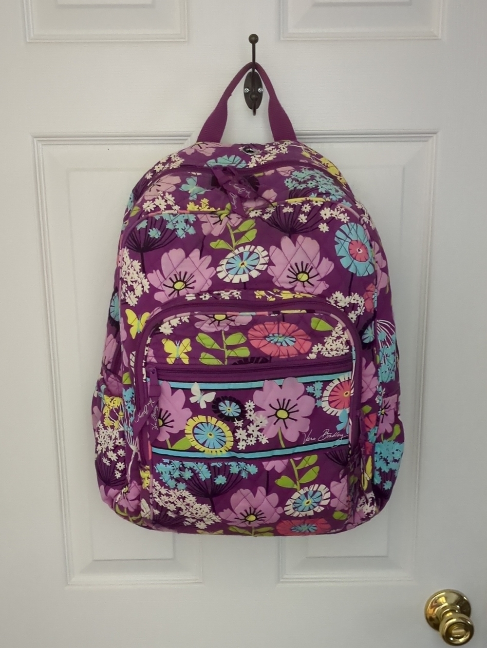 Vera Bradley Purple Floral Quilted Backpack with Multicolor Blooms